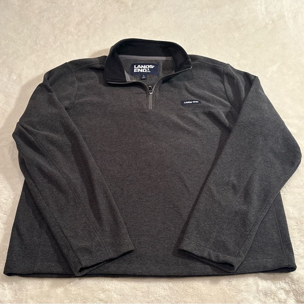 Lands End Mens Fleece‎ pullover Gray Large 42-44 1/4 Zip Oeko-Tex